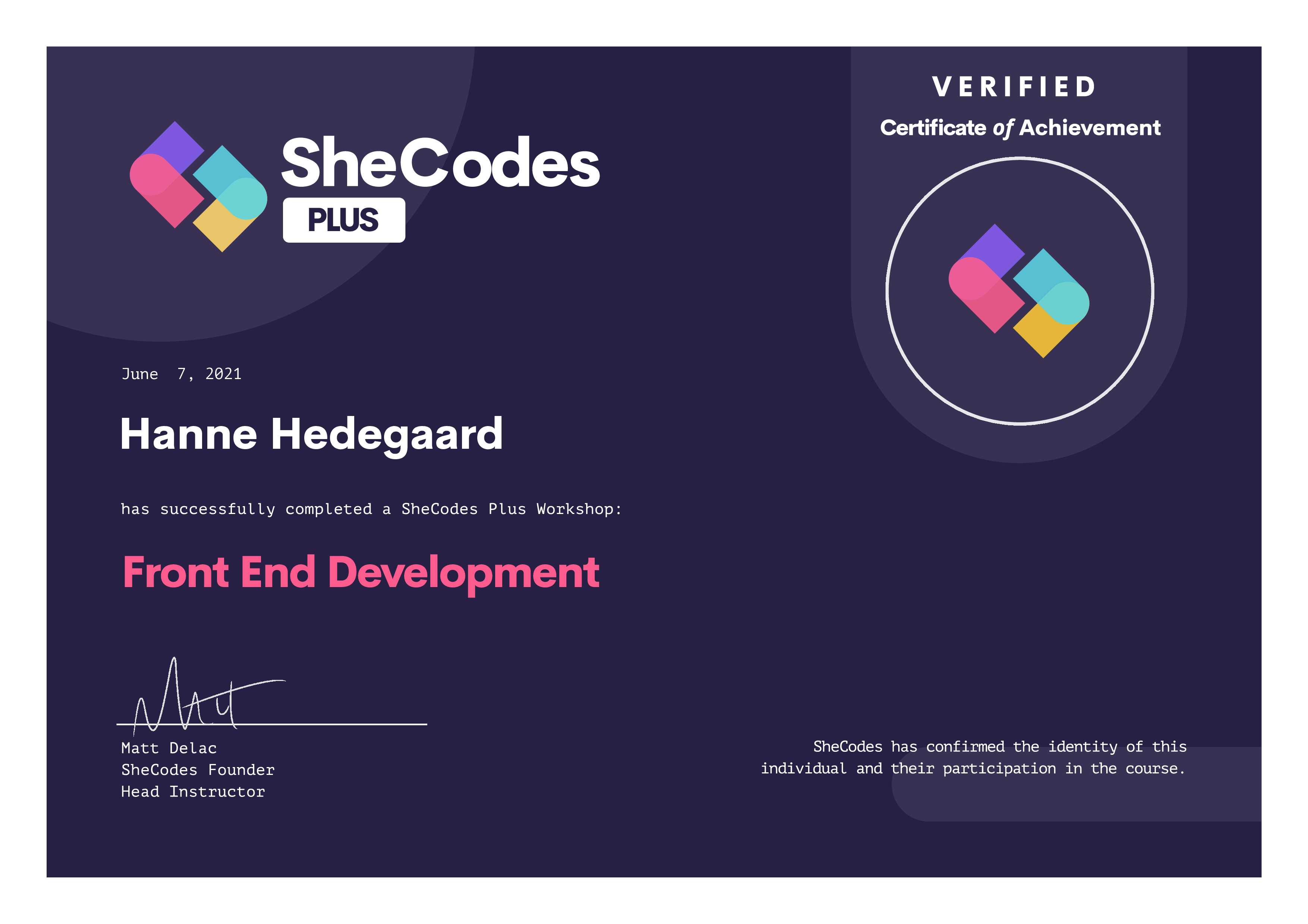 SheCodes Plus Certificate